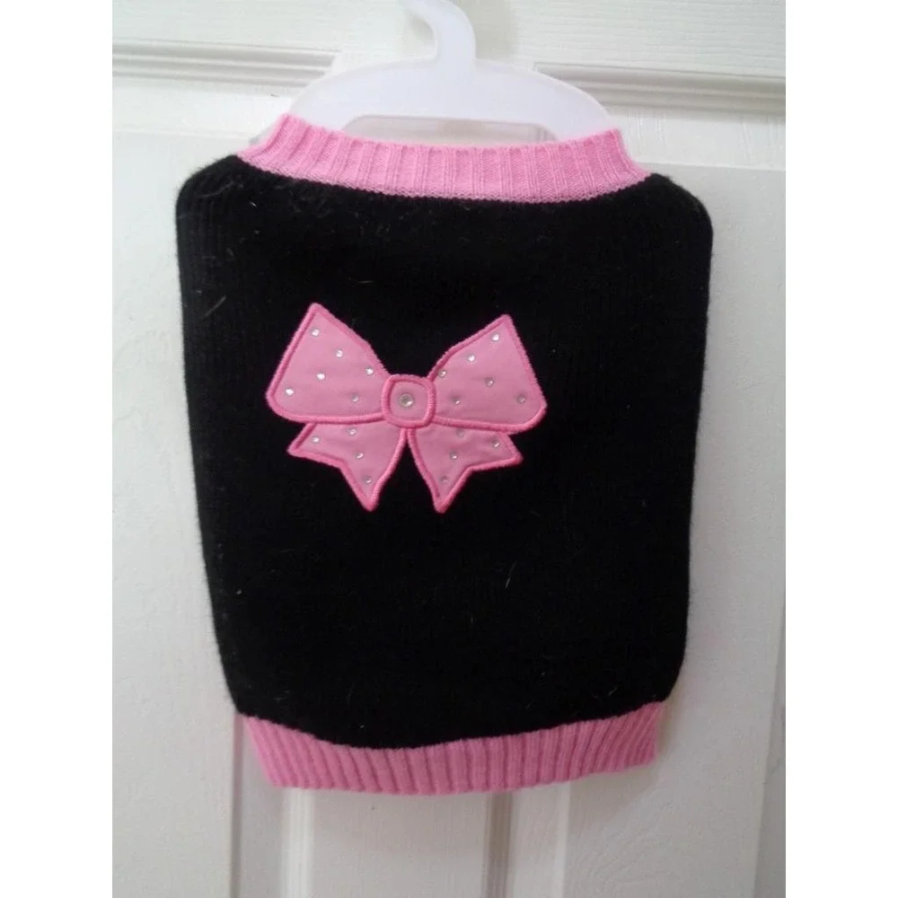 Top Paw Dog Pet Costume Black Pink Bow Sweater Large